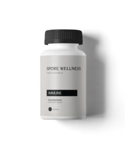 Spore Wellness brand Immune model wellness supplement container with custom graphic label